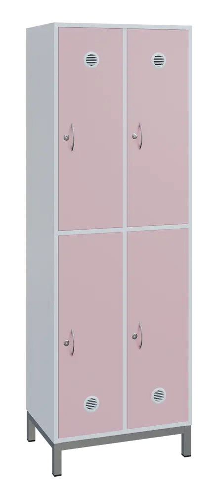 SBS-2222 šatní skříň 4-boxová, 1800x600x400 mm, kovové nohy, korpus bílý, dvířka pastelově růžová